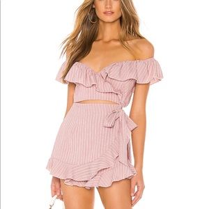 Superdown Angela Wrap Tie Romper in Pink Stripe